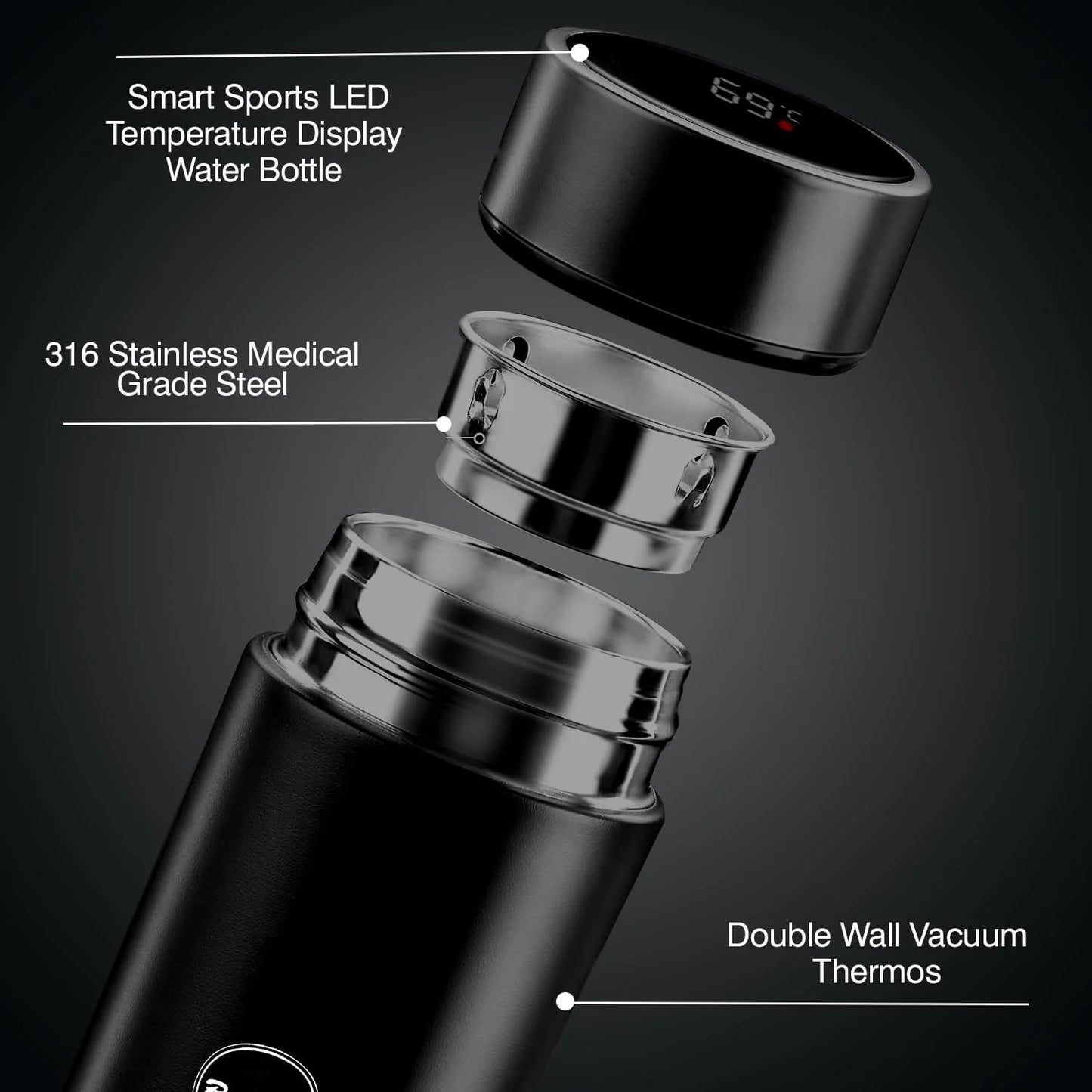 500ML Temperature Display Thermos Cup Stainless Steel Divided Thermos Bottle Outdoor Vacuum Insulated Cup